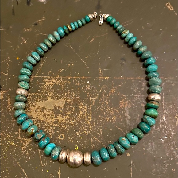 Hand Crafted Unique Earth “One of a Kind” Turquois& Sterling Silver Choker - Picture 2 of 4